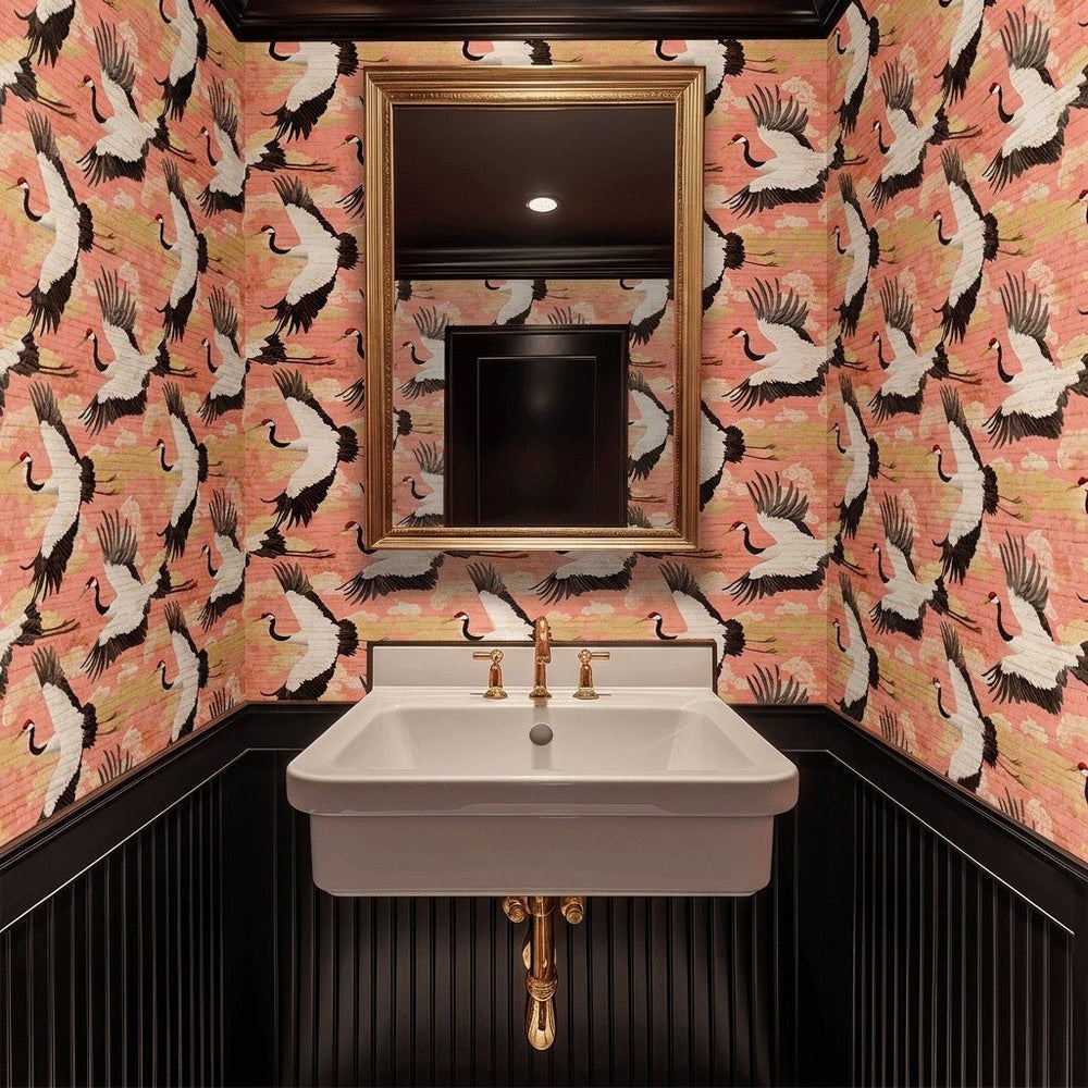 Crane Ballet Faux Grasscloth Wallpaper - Painted Paper
