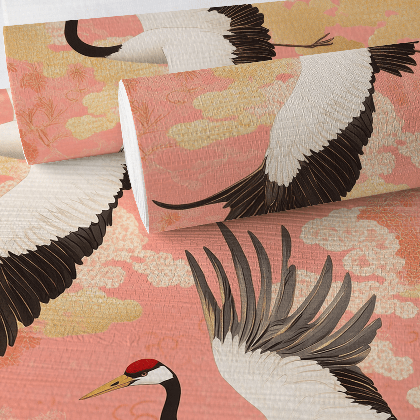 Crane Ballet Faux Grasscloth Wallpaper - Painted Paper