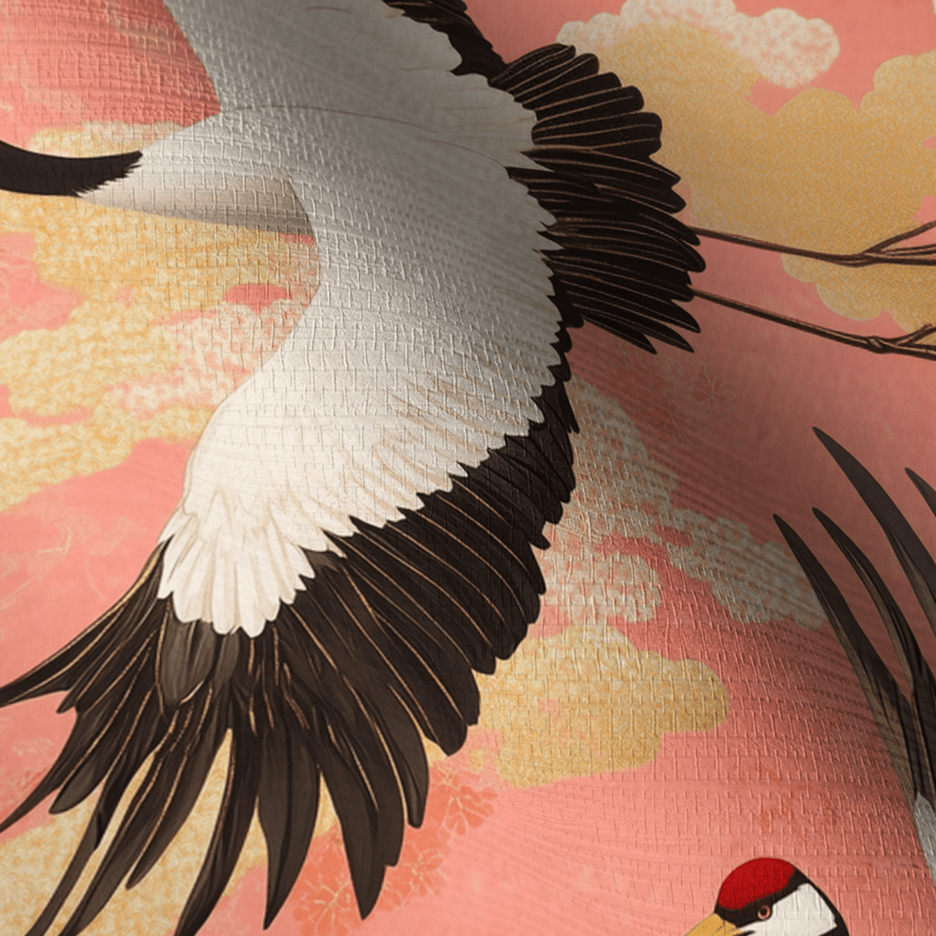 Crane Ballet Faux Grasscloth Wallpaper - Painted Paper
