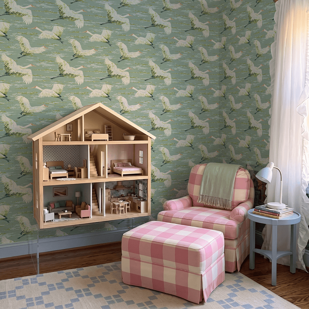 Cranes in Flight Wallpaper - Painted Paper