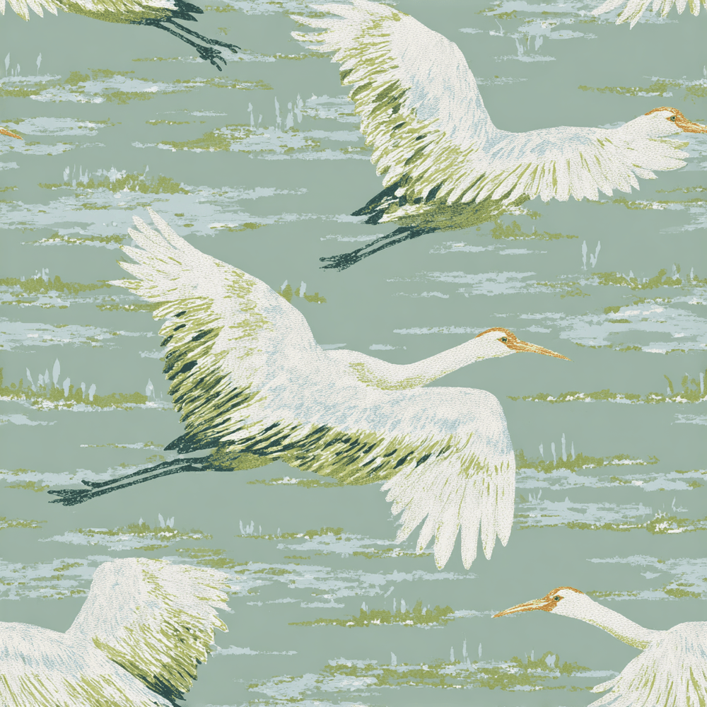Cranes in Flight Wallpaper - Painted Paper