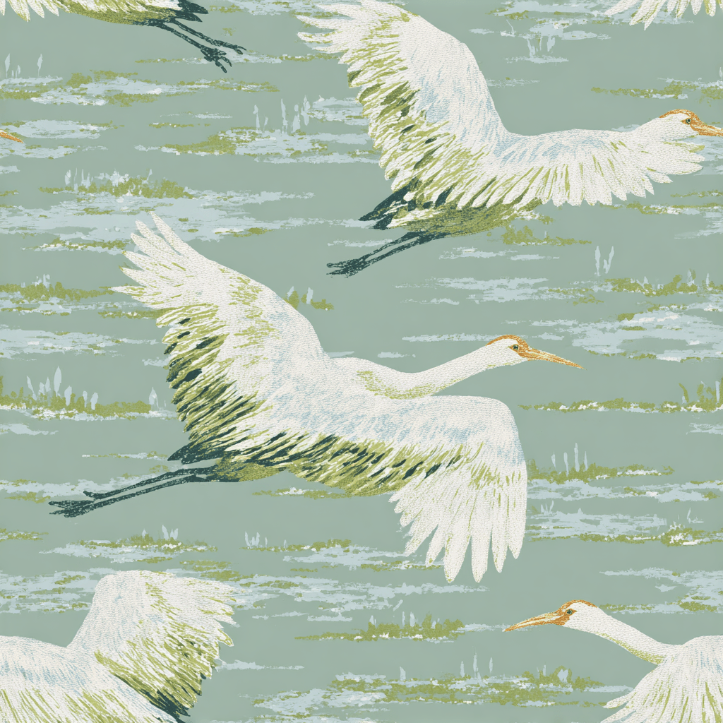Cranes in Flight Wallpaper - Painted Paper