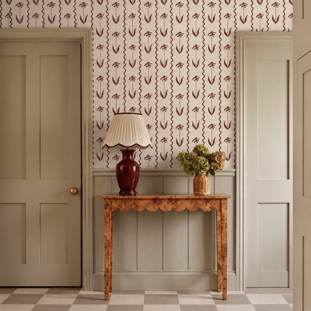 Curtsy - Burgundy Faux Grasscloth Wallpaper - Painted Paper