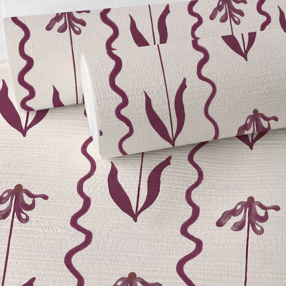 Curtsy - Burgundy Faux Grasscloth Wallpaper - Painted Paper