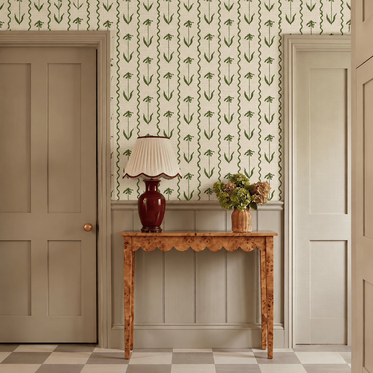 Curtsy - Green Faux Grasscloth Wallpaper - Painted Paper