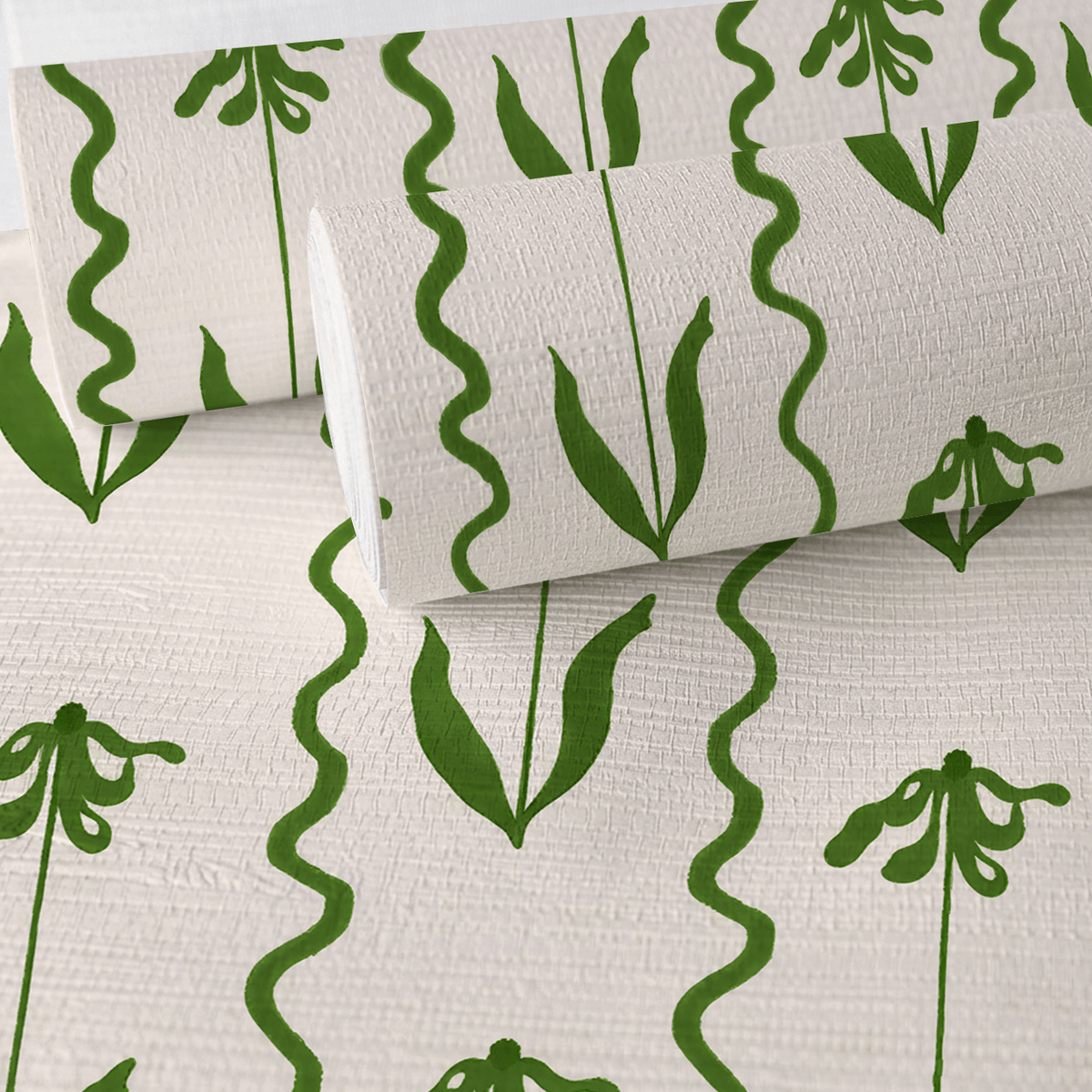Curtsy - Green Faux Grasscloth Wallpaper - Painted Paper