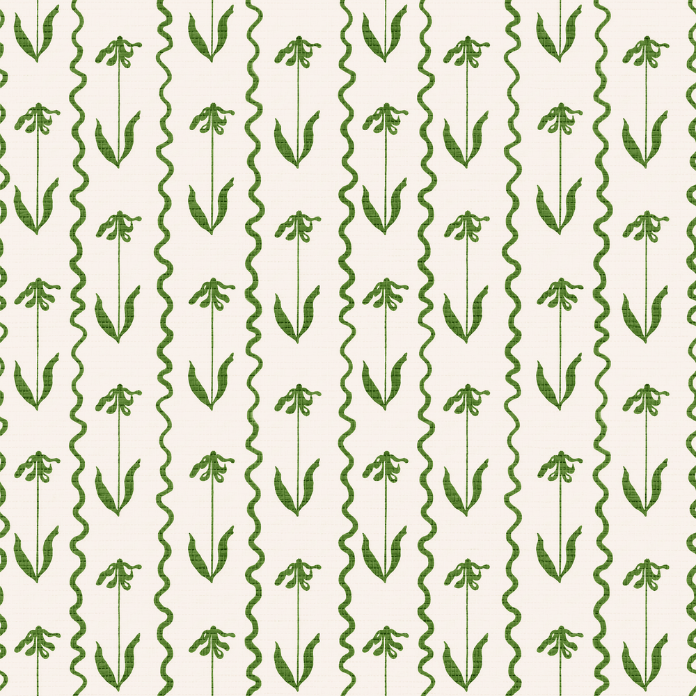 Curtsy - Green Faux Grasscloth Wallpaper - Painted Paper