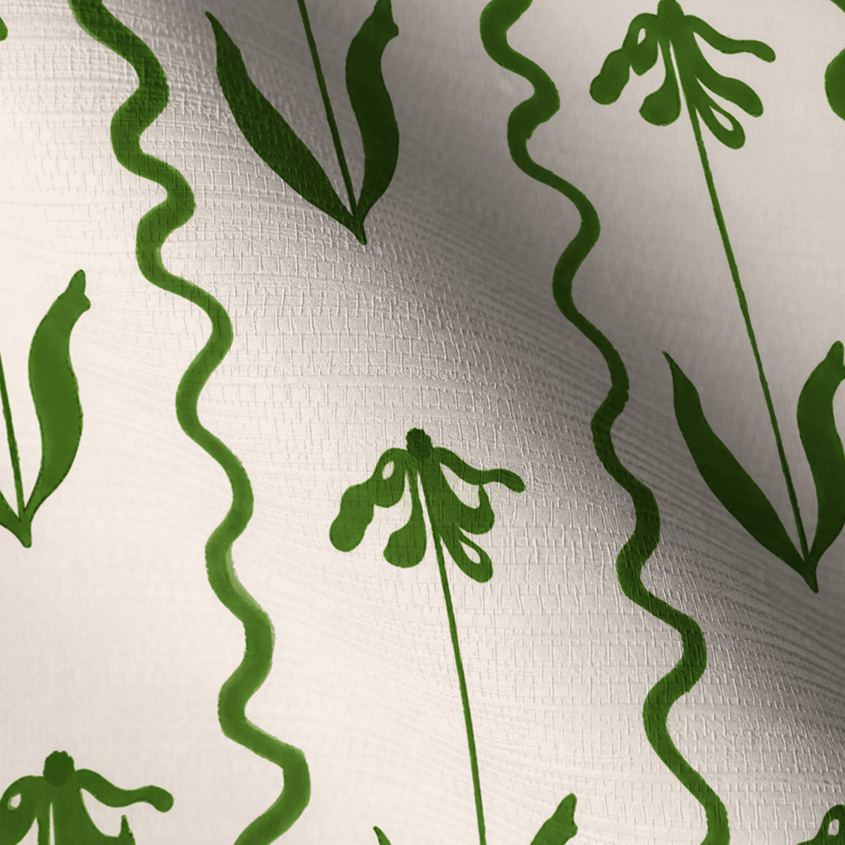 Curtsy - Green Faux Grasscloth Wallpaper - Painted Paper