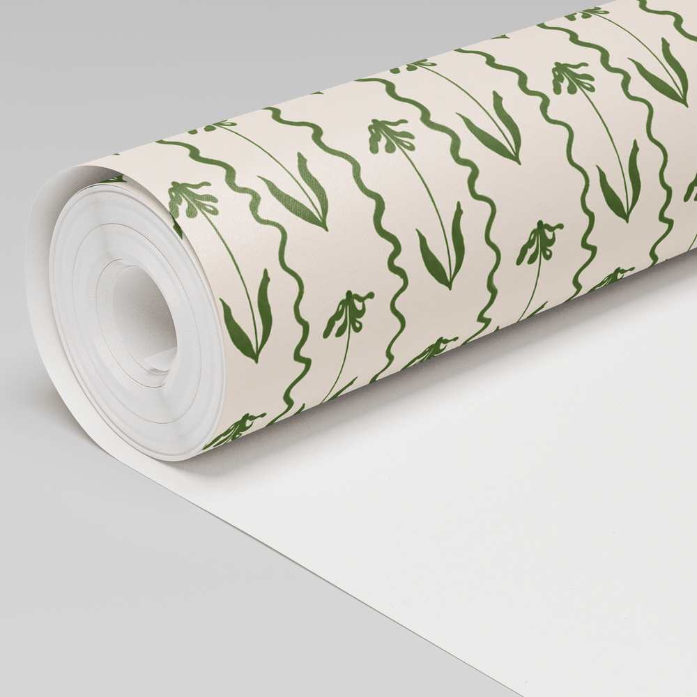 Curtsy - Green Wallpaper - Painted Paper