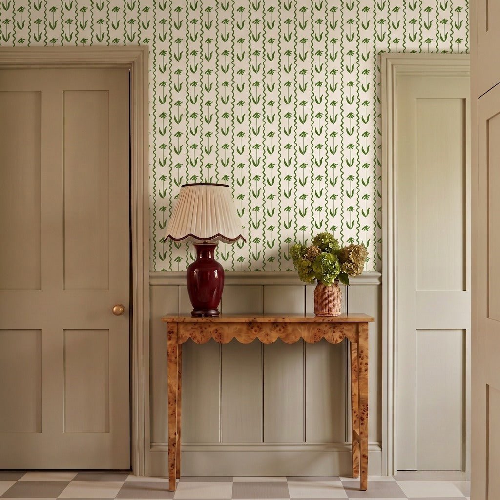 Curtsy - Green Wallpaper - Painted Paper