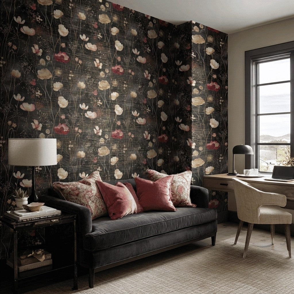 Tina Abstract Floral Faux Grasscloth Wallpaper
