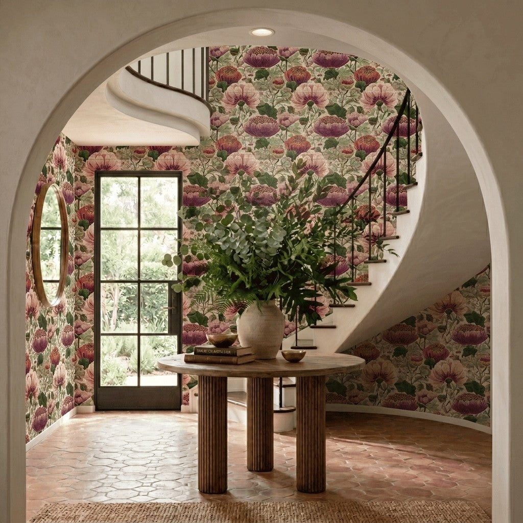 Floral Escape Faux Grasscloth Wallpaper