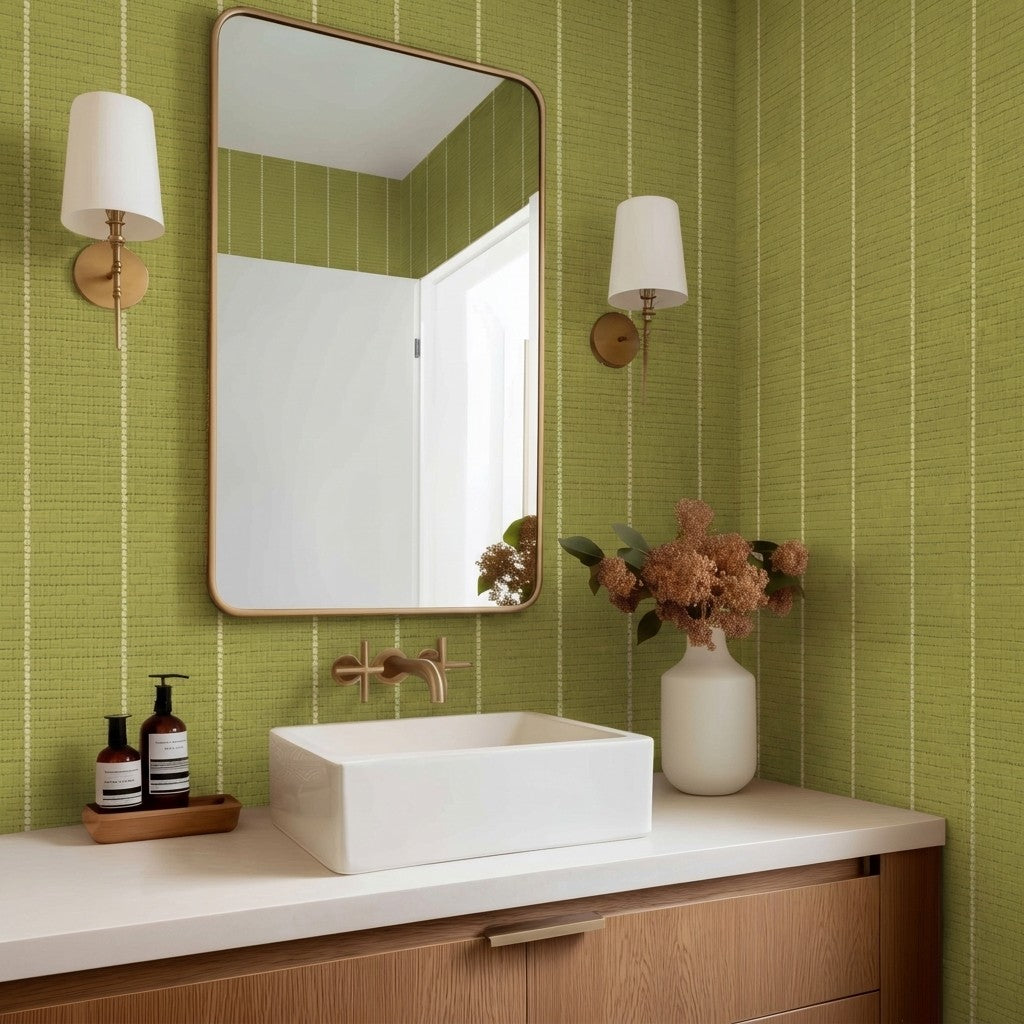 Araminta Green Faux Grasscloth Wallpaper