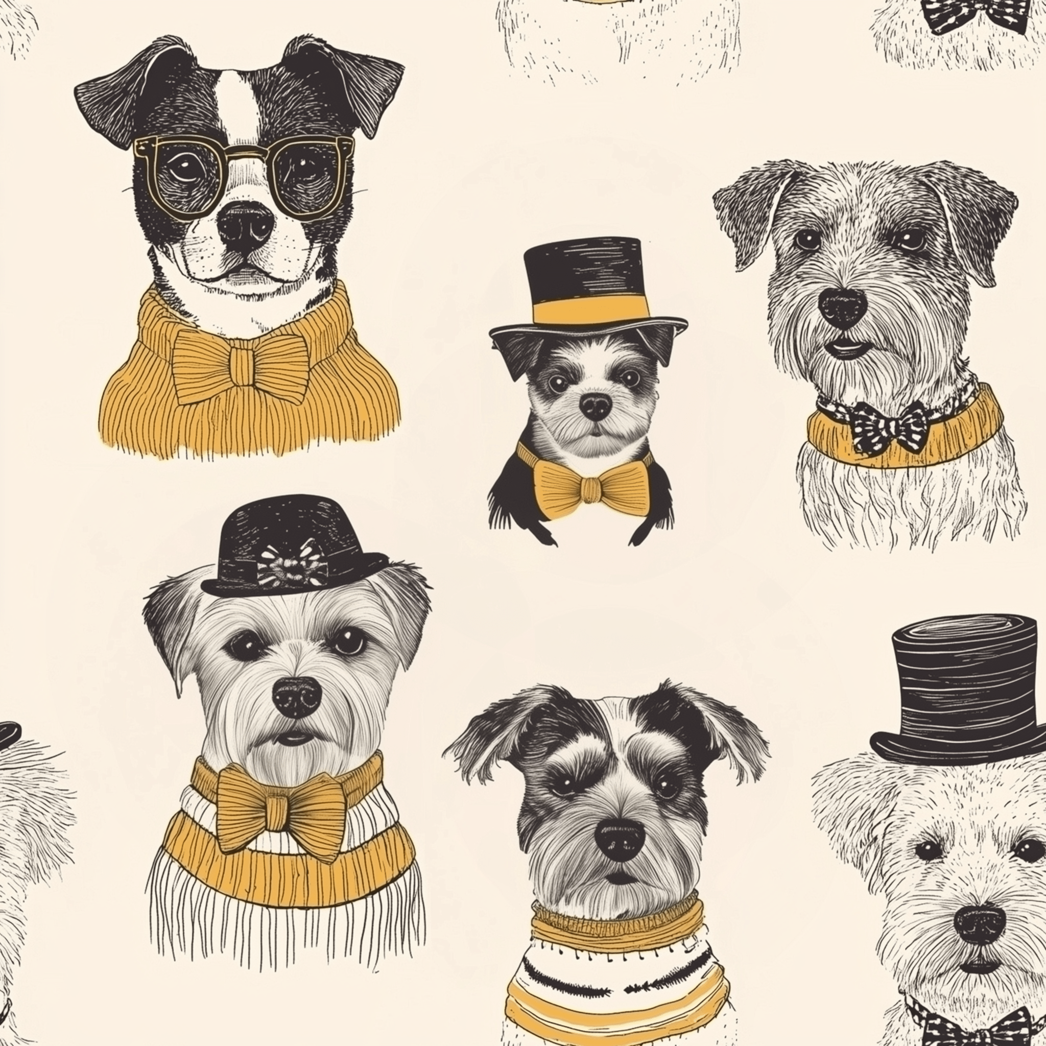 Dapper Dogs Wallpaper - Painted Paper