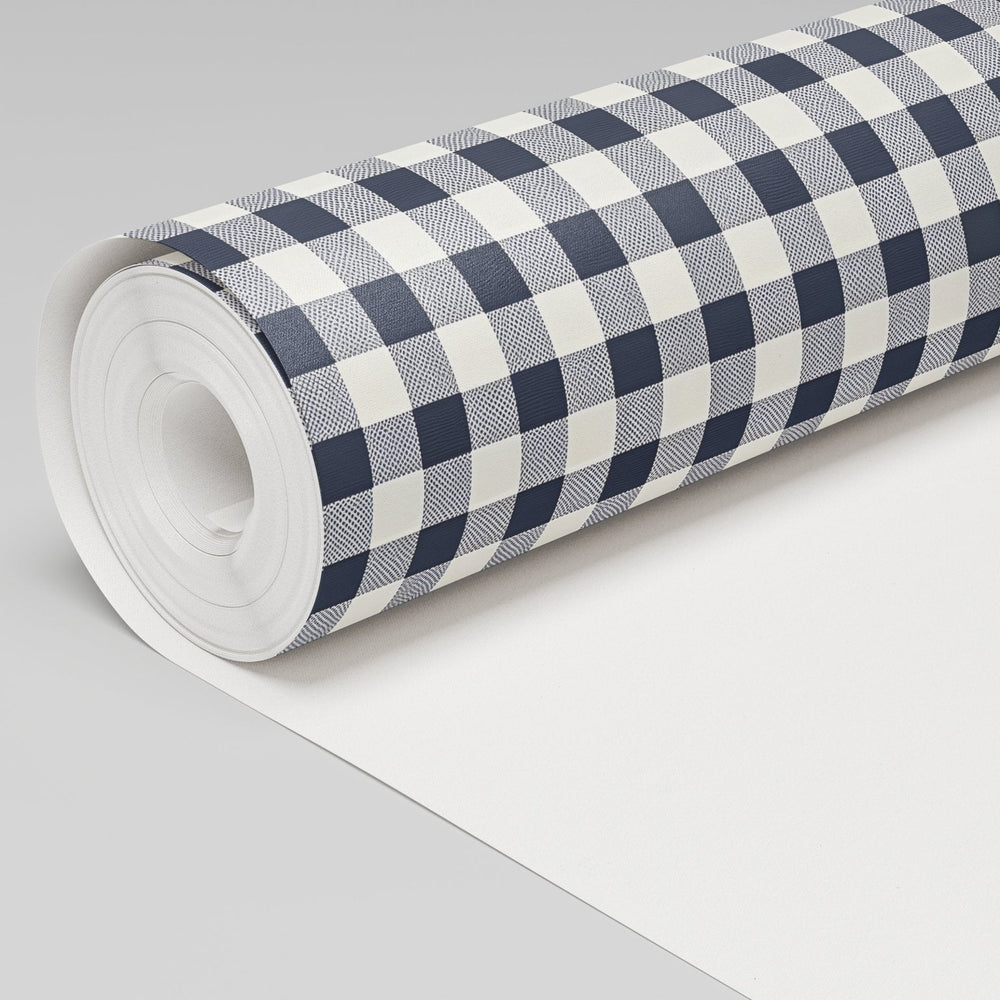 Dark Blue Vintage Gingham Wallpaper - Painted Paper