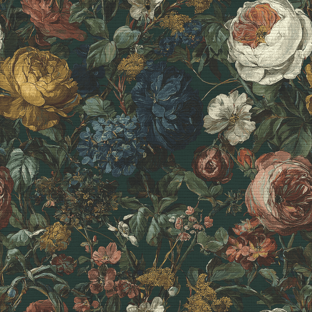 Darkened Peony Faux Grasscloth Wallpaper - Painted Paper