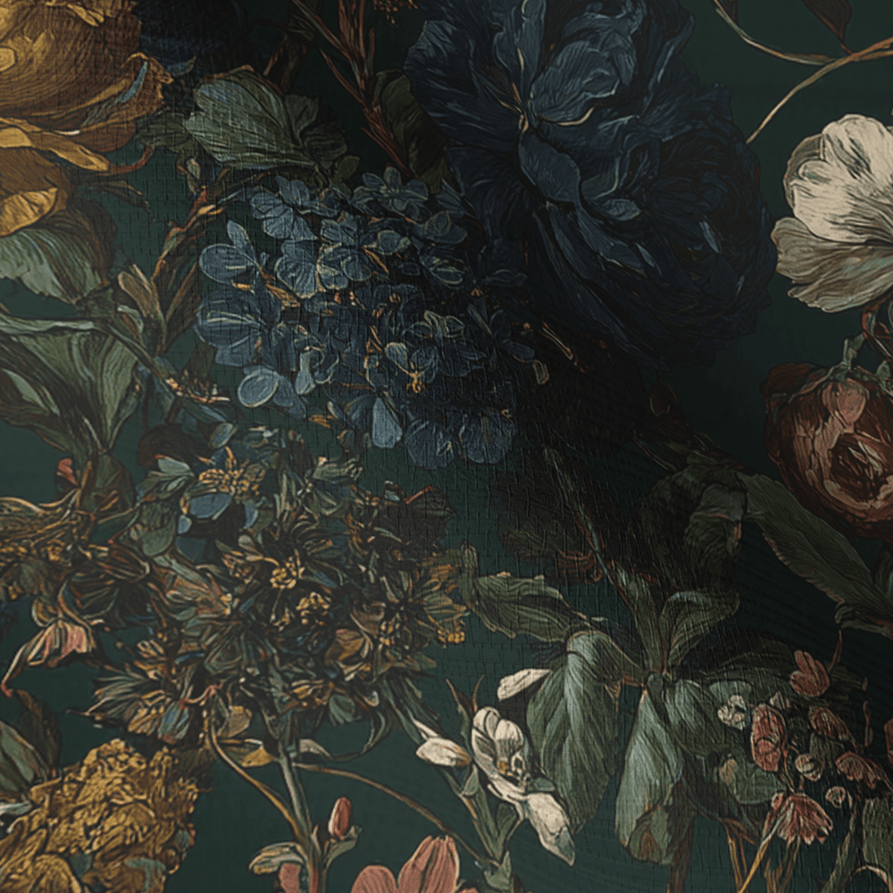 Darkened Peony Faux Grasscloth Wallpaper - Painted Paper
