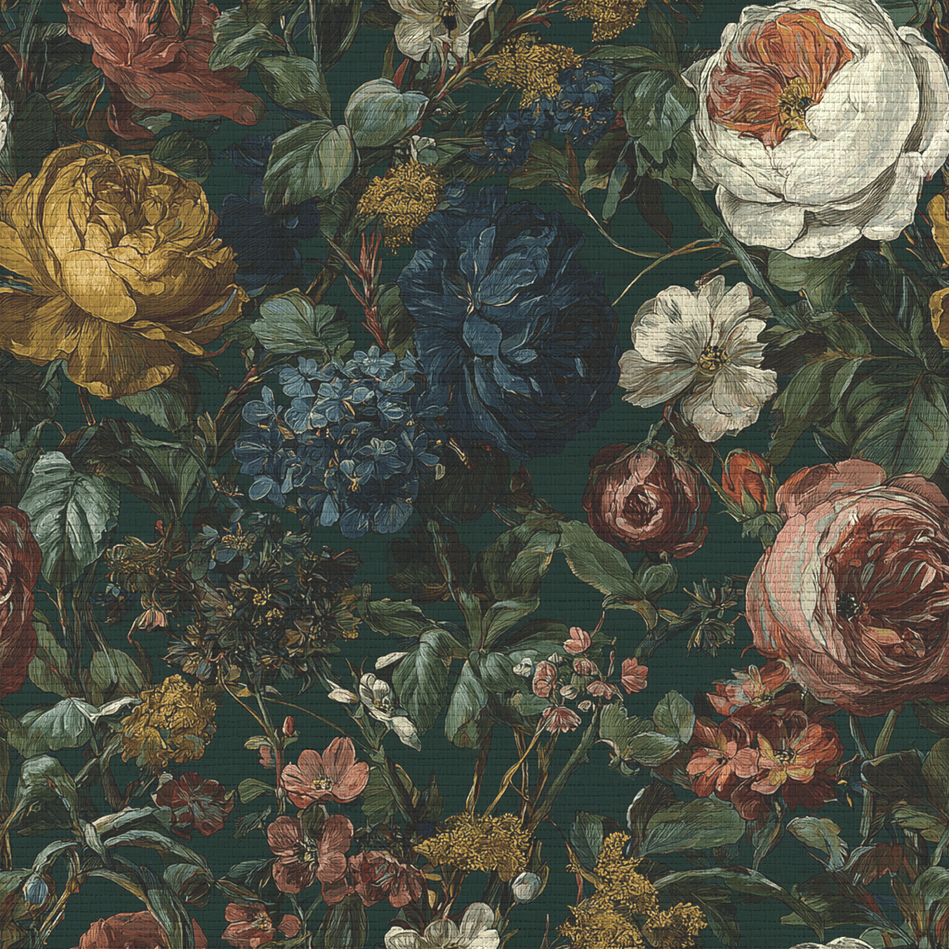Darkened Peony Faux Grasscloth Wallpaper