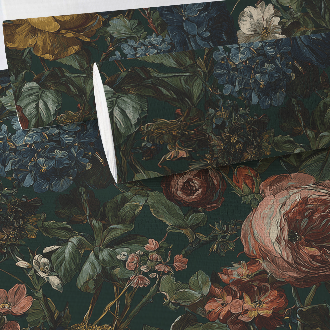 Darkened Peony Faux Grasscloth Wallpaper