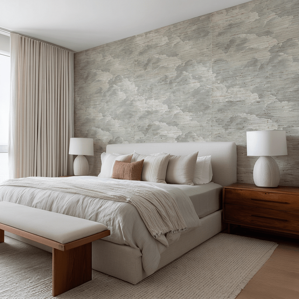 Dior Clouds Faux Grasscloth Wallpaper - Painted Paper