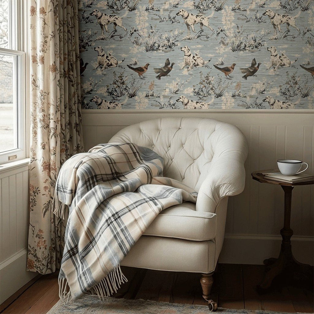 Dog Days Toile Faux Grasscloth Wallpaper - Painted Paper