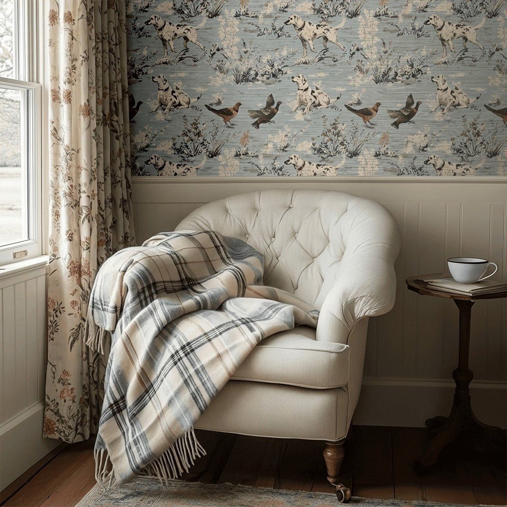 Dog Days Toile Faux Grasscloth Wallpaper - Painted Paper
