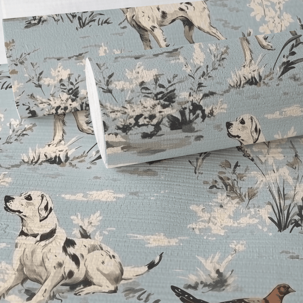 Dog Days Toile Faux Grasscloth Wallpaper - Painted Paper