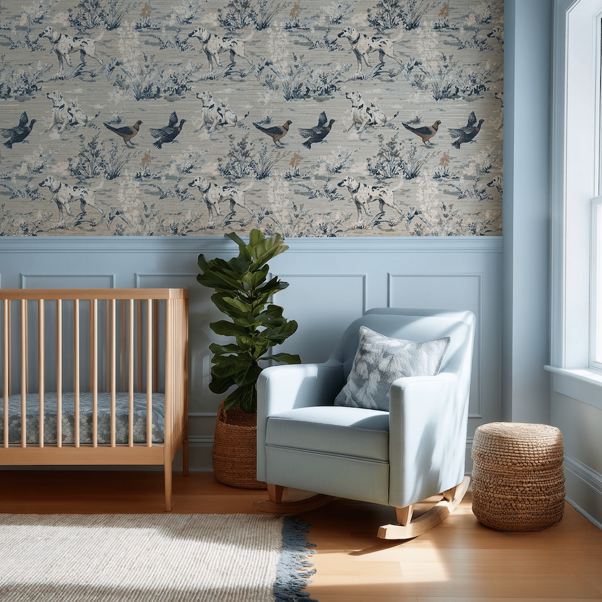 Dog Days Toile Faux Grasscloth Wallpaper - Painted Paper