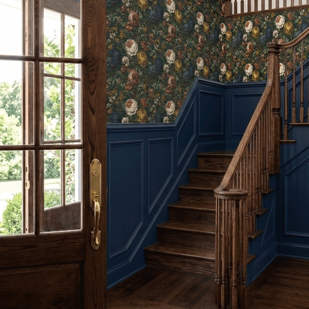 Darkened Peony Faux Grasscloth Wallpaper
