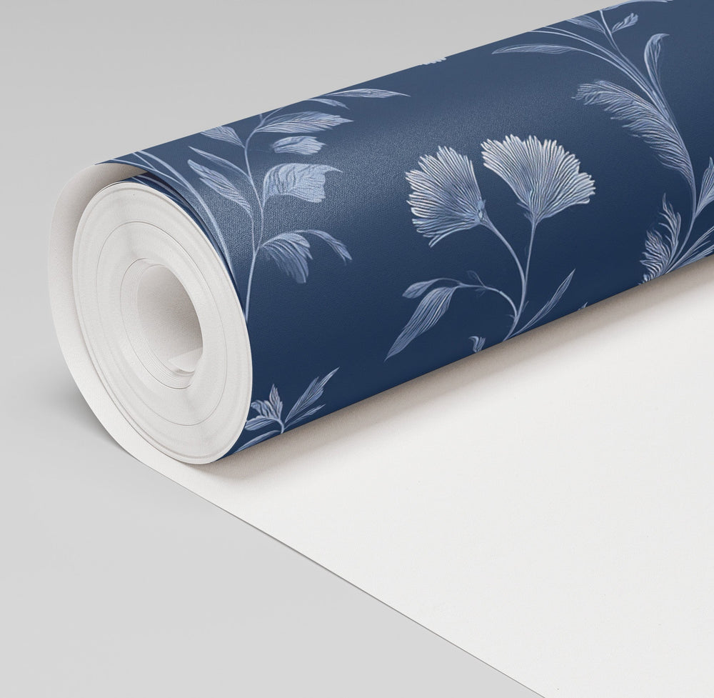 Embossed Blue Garden Wallpaper - Painted Paper