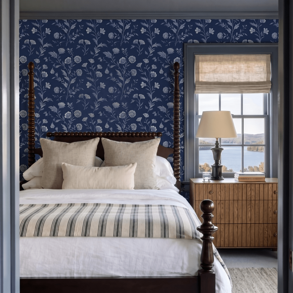 Embossed Blue Garden Wallpaper - Painted Paper