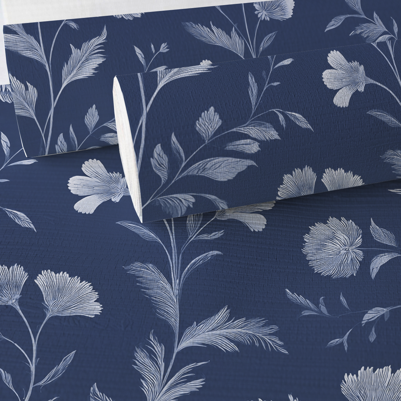 Embossed Blue Garden Faux Grasscloth Wallpaper