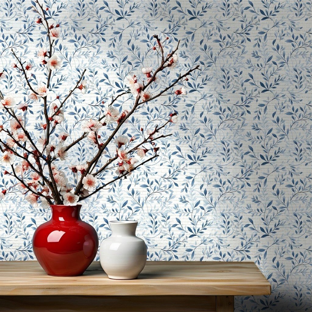 Emika Flora Faux Grasscloth Wallpaper - Painted Paper