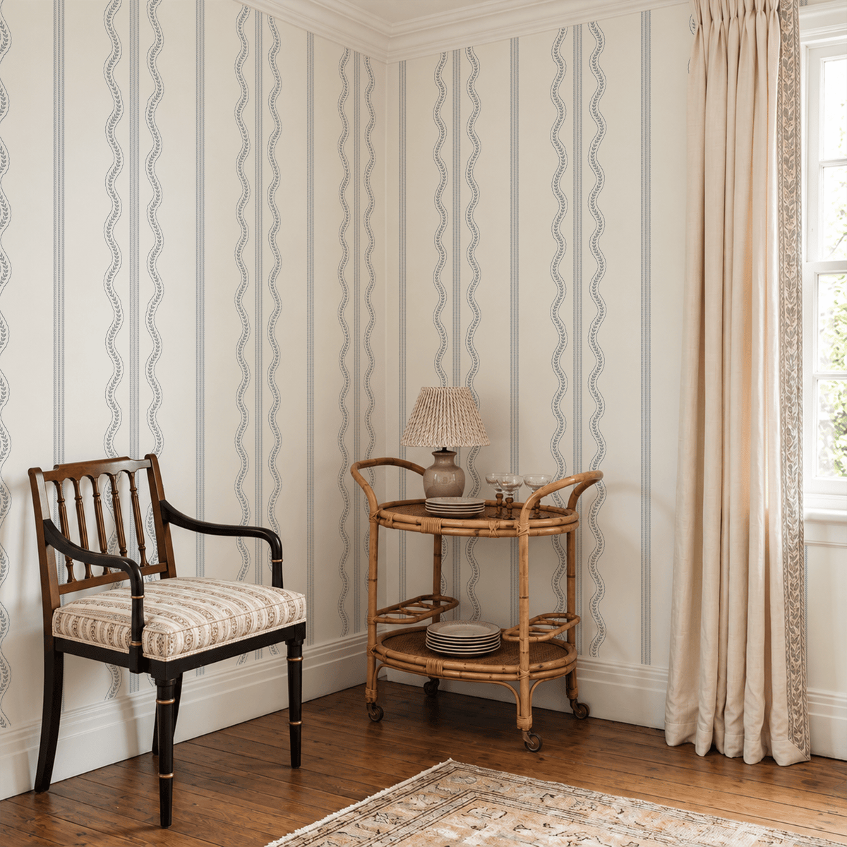 Fine Vine - Blue Wallpaper - Painted Paper