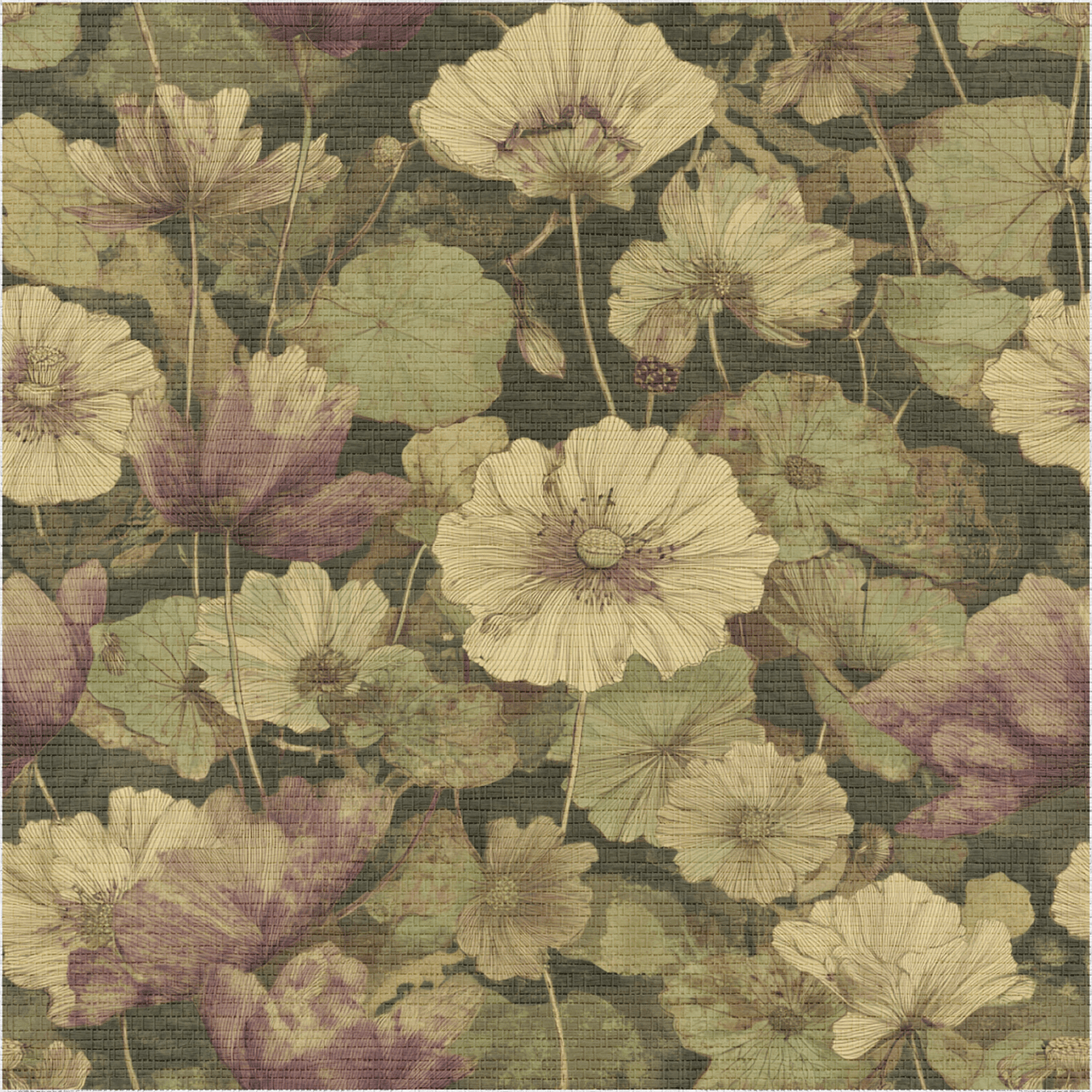 Floral Foliage Faux Grasscloth Wallpaper - Painted Paper