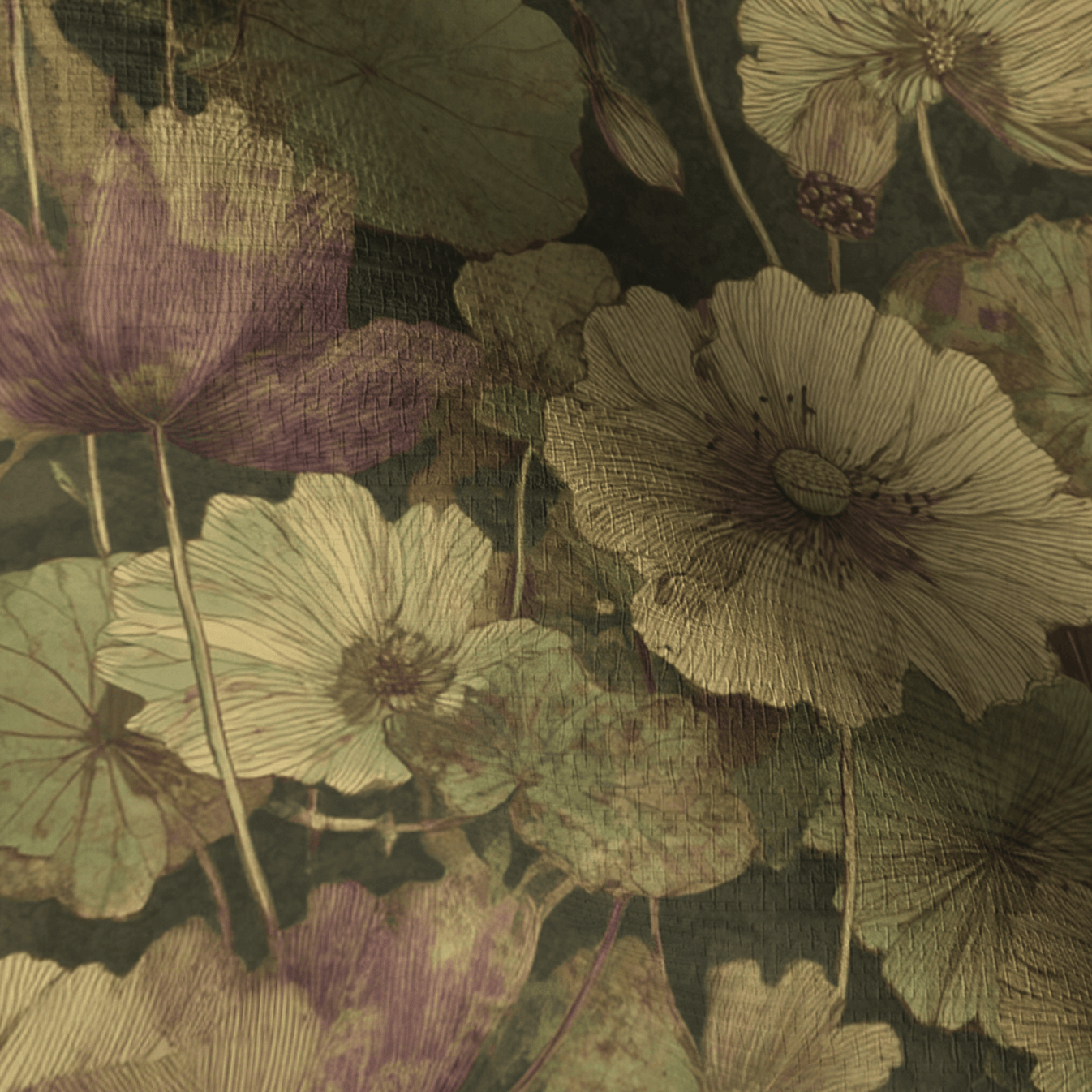 Floral Foliage Faux Grasscloth Wallpaper - Painted Paper