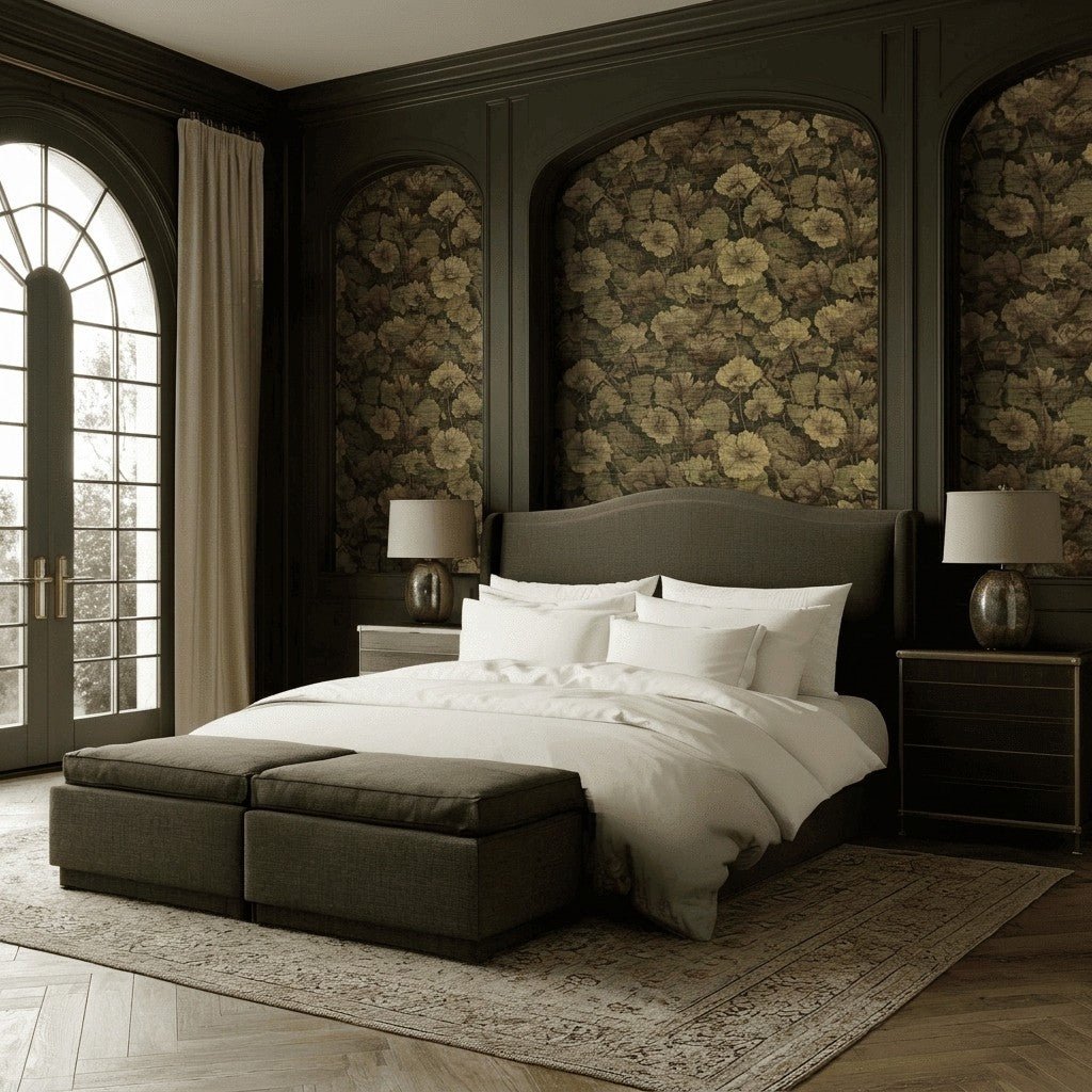 Floral Foliage Faux Grasscloth Wallpaper - Painted Paper