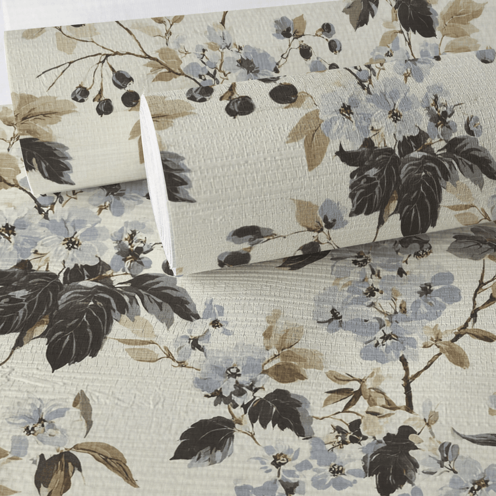 Florals & Vines Faux Grasscloth Wallpaper - Painted Paper
