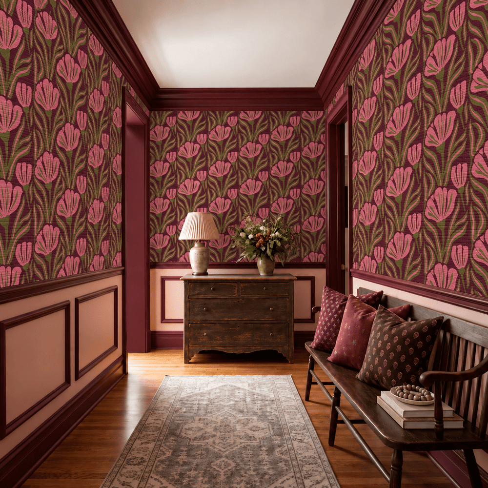 Flower Power Faux Grasscloth Wallpaper - Painted Paper