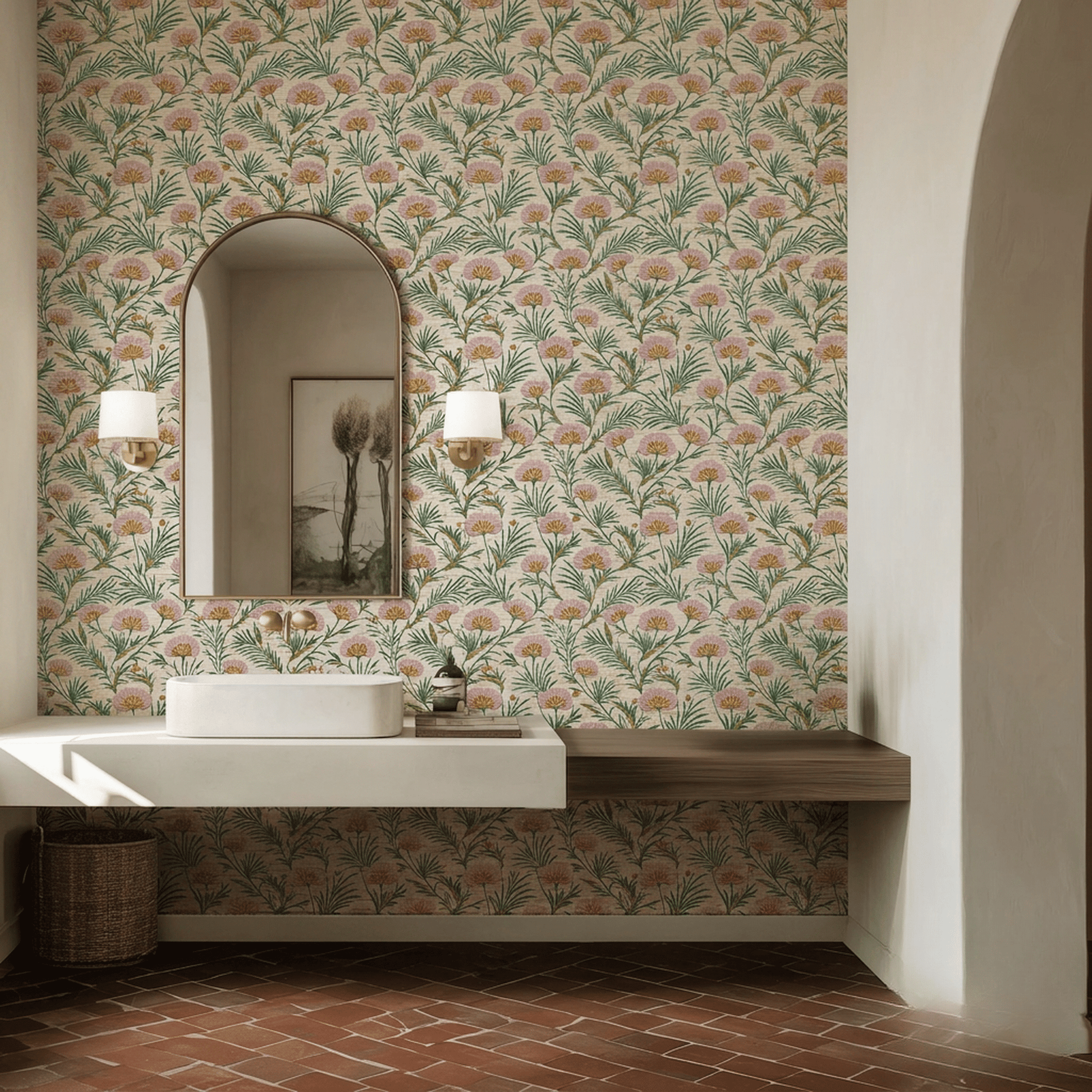 Folk Flor Faux Grasscloth Wallpaper - Painted Paper