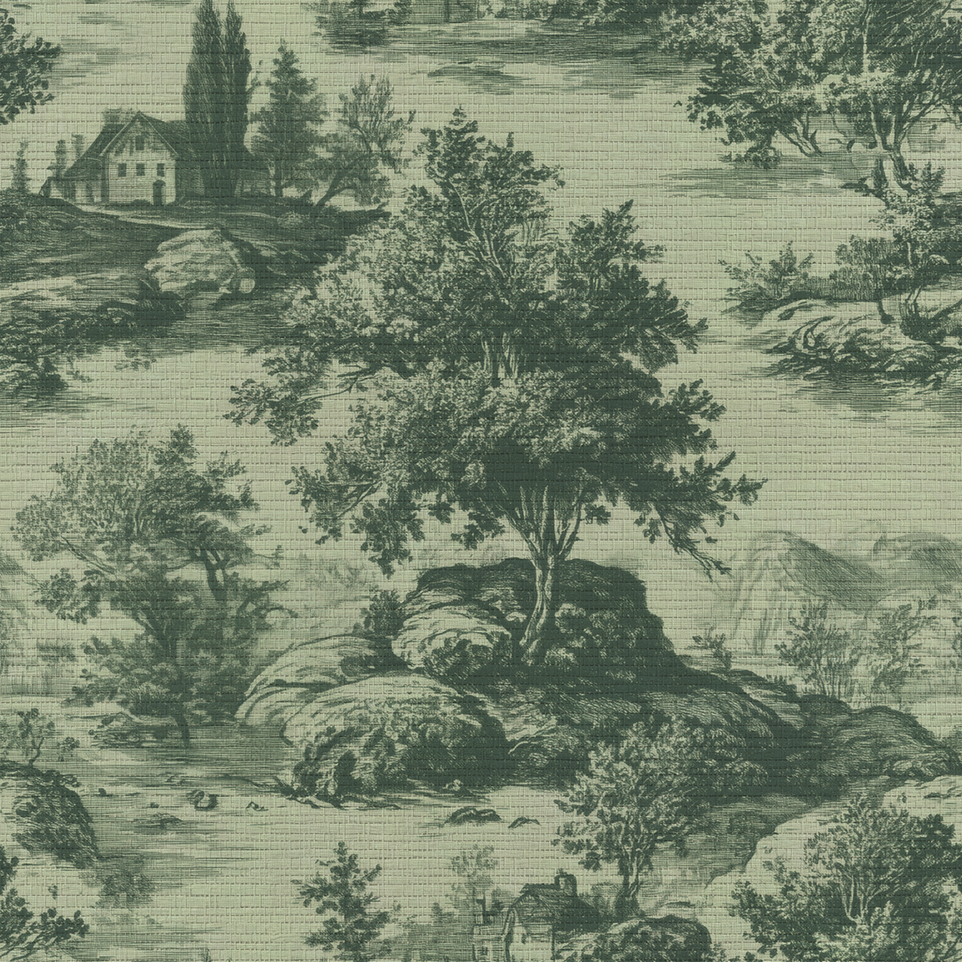 Forrest Ink Toile Faux Grasscloth Wallpaper