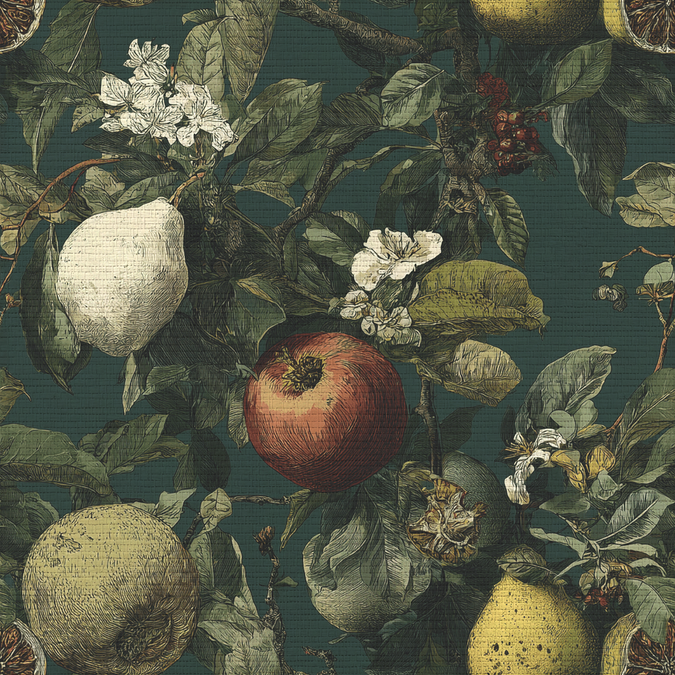 Fruitful Blooms Faux Grasscloth Wallpaper