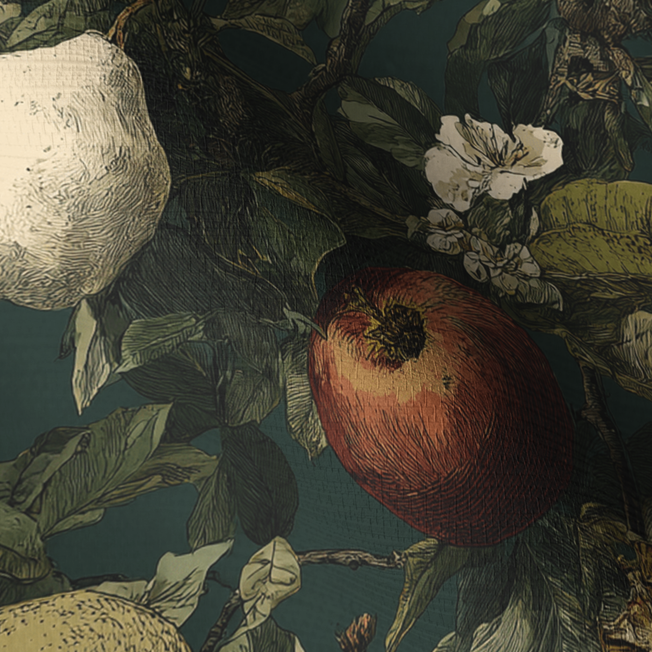 Fruitful Blooms Faux Grasscloth Wallpaper