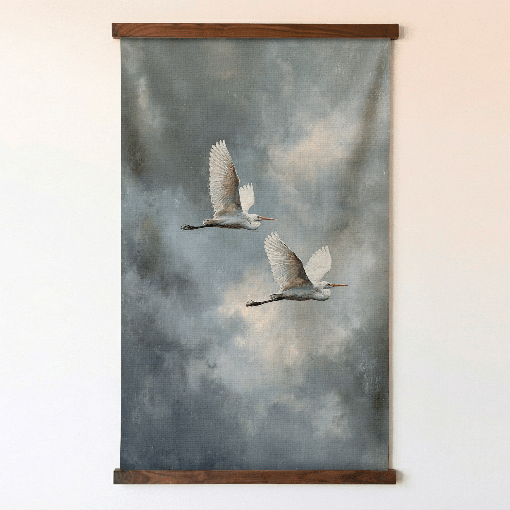 Great Egrets in Flight - Tapestry - Painted Paper
