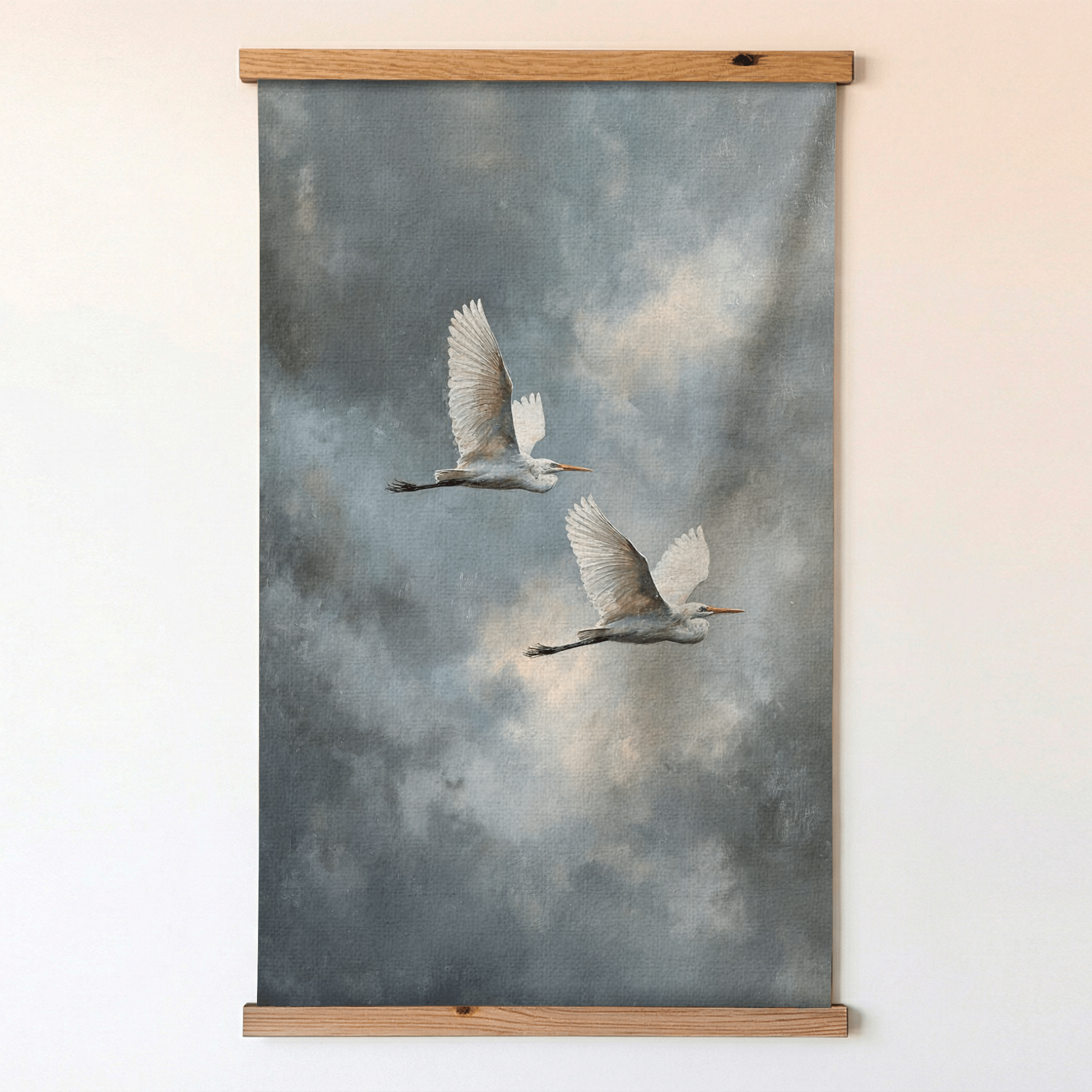 Great Egrets in Flight - Tapestry - Painted Paper