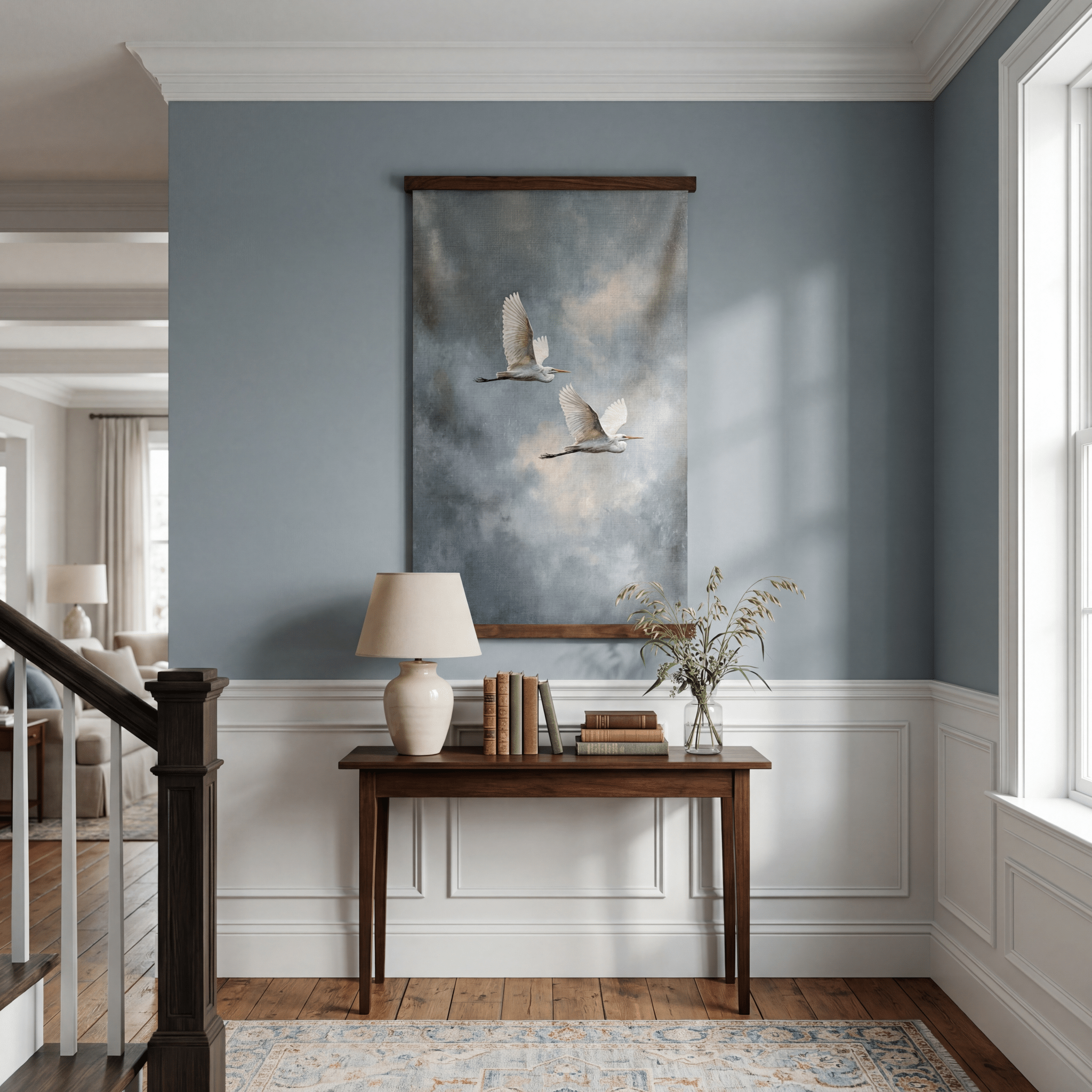 Great Egrets in Flight - Tapestry - Painted Paper