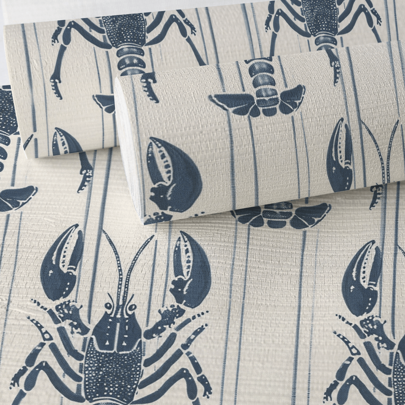 Harbor Lobsters Faux Grasscloth Wallpaper - Painted Paper