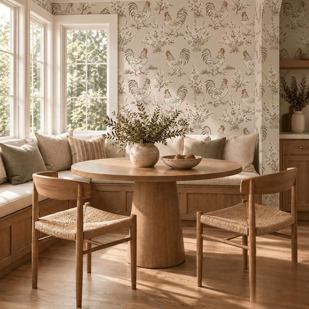 Henrietta Rooster Toile Wallpaper - Painted Paper