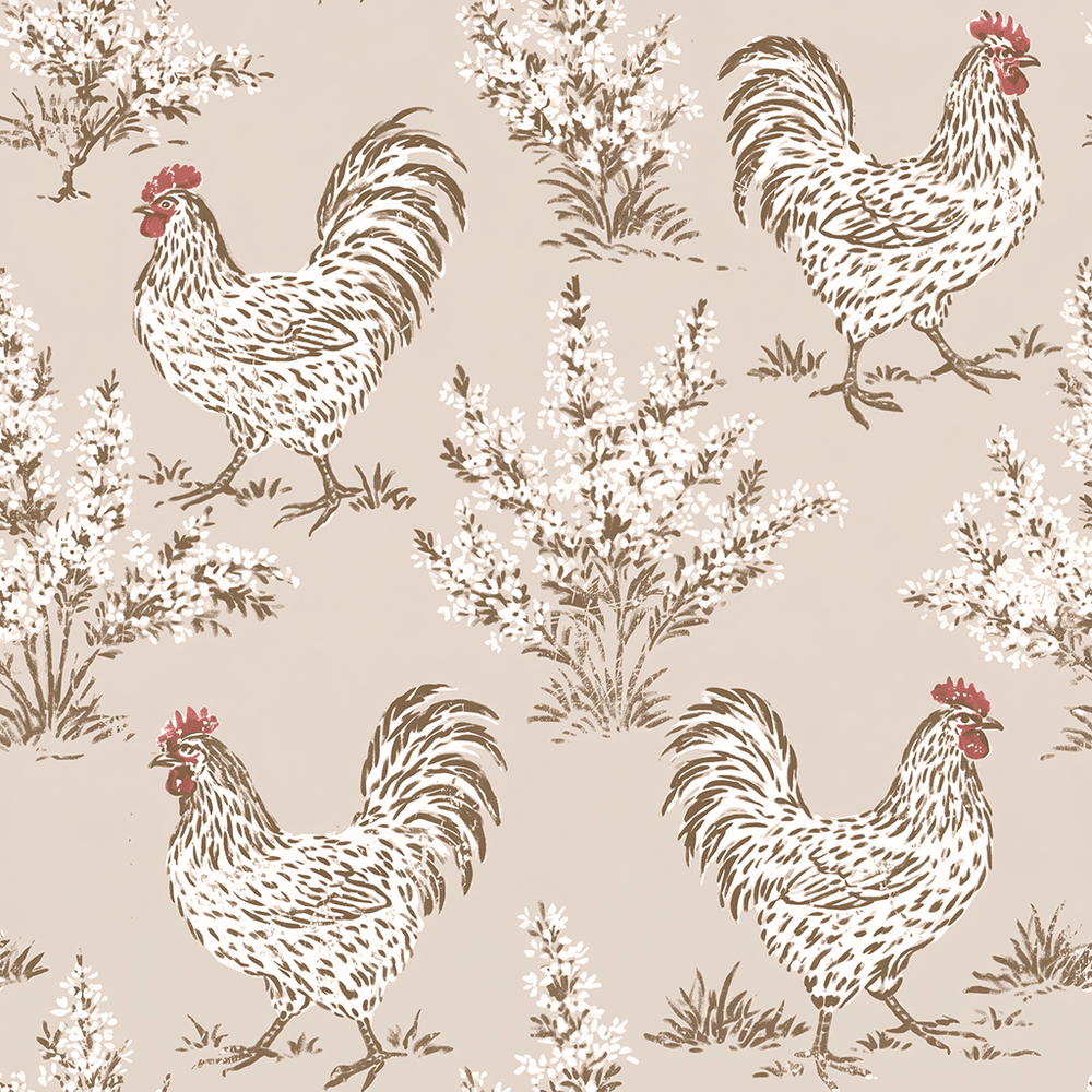 Henrietta Rooster Toile Wallpaper - Painted Paper