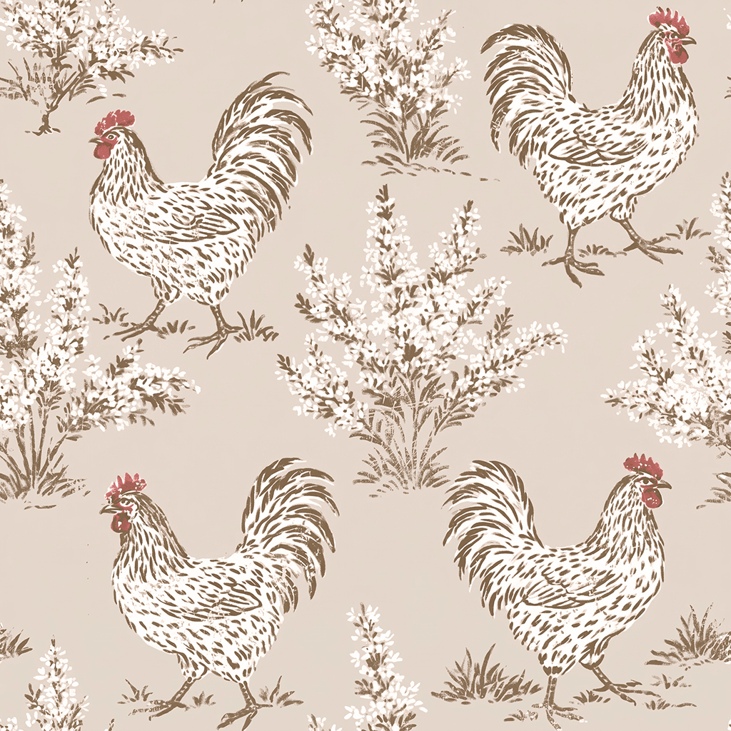 Henrietta Rooster Toile Wallpaper - Painted Paper